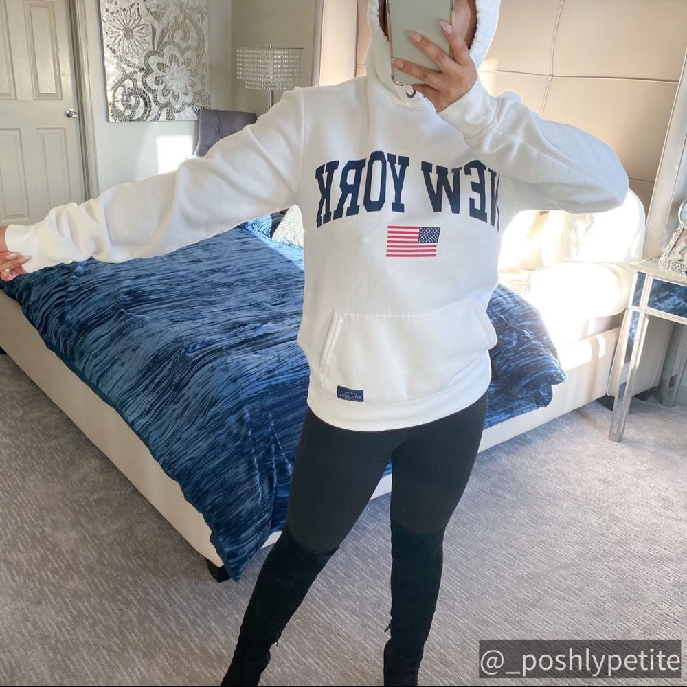 White printed oversized hoodie sweatshirt sweater cinched long sleeve - Picture 6 of 15